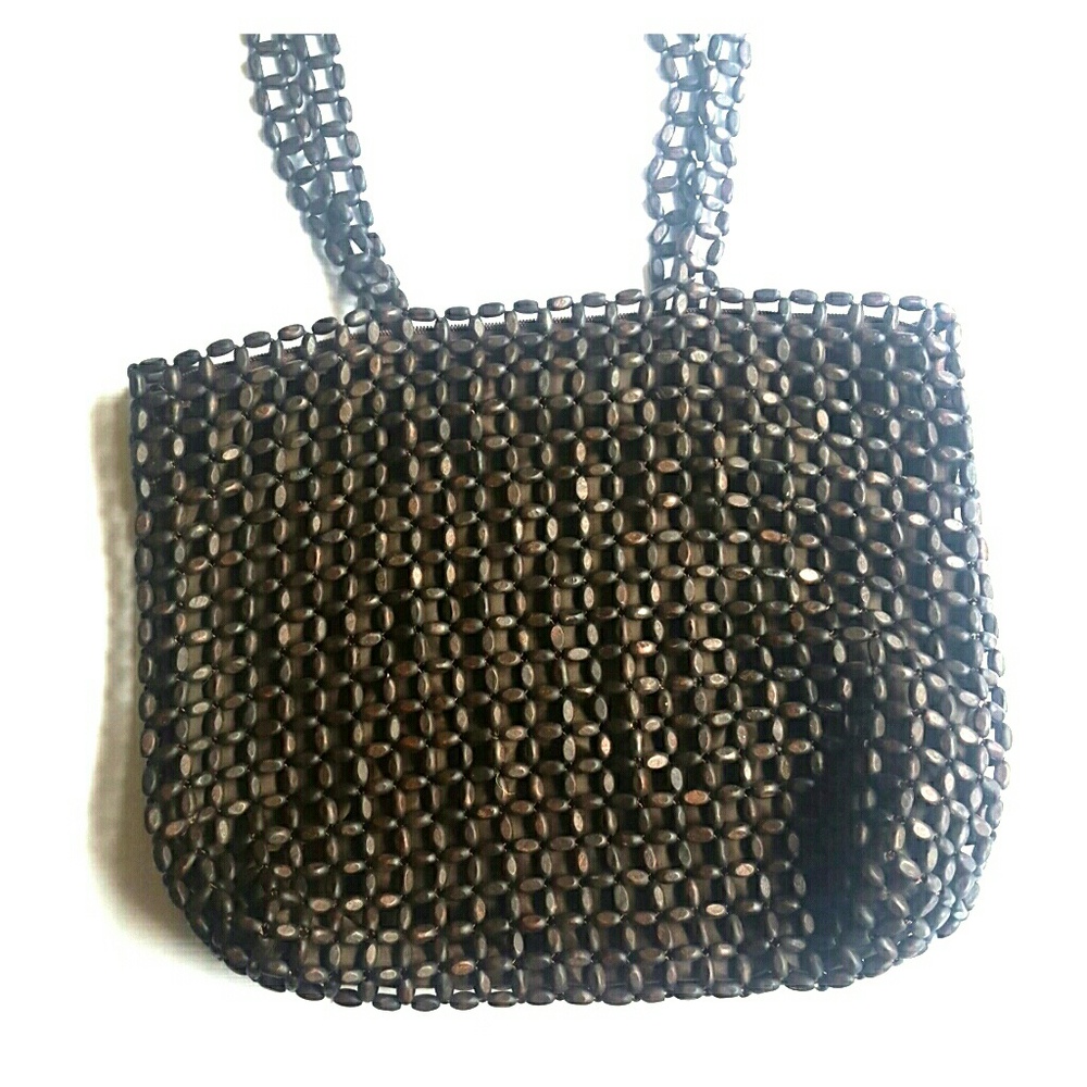 Wooden bead sholder bag